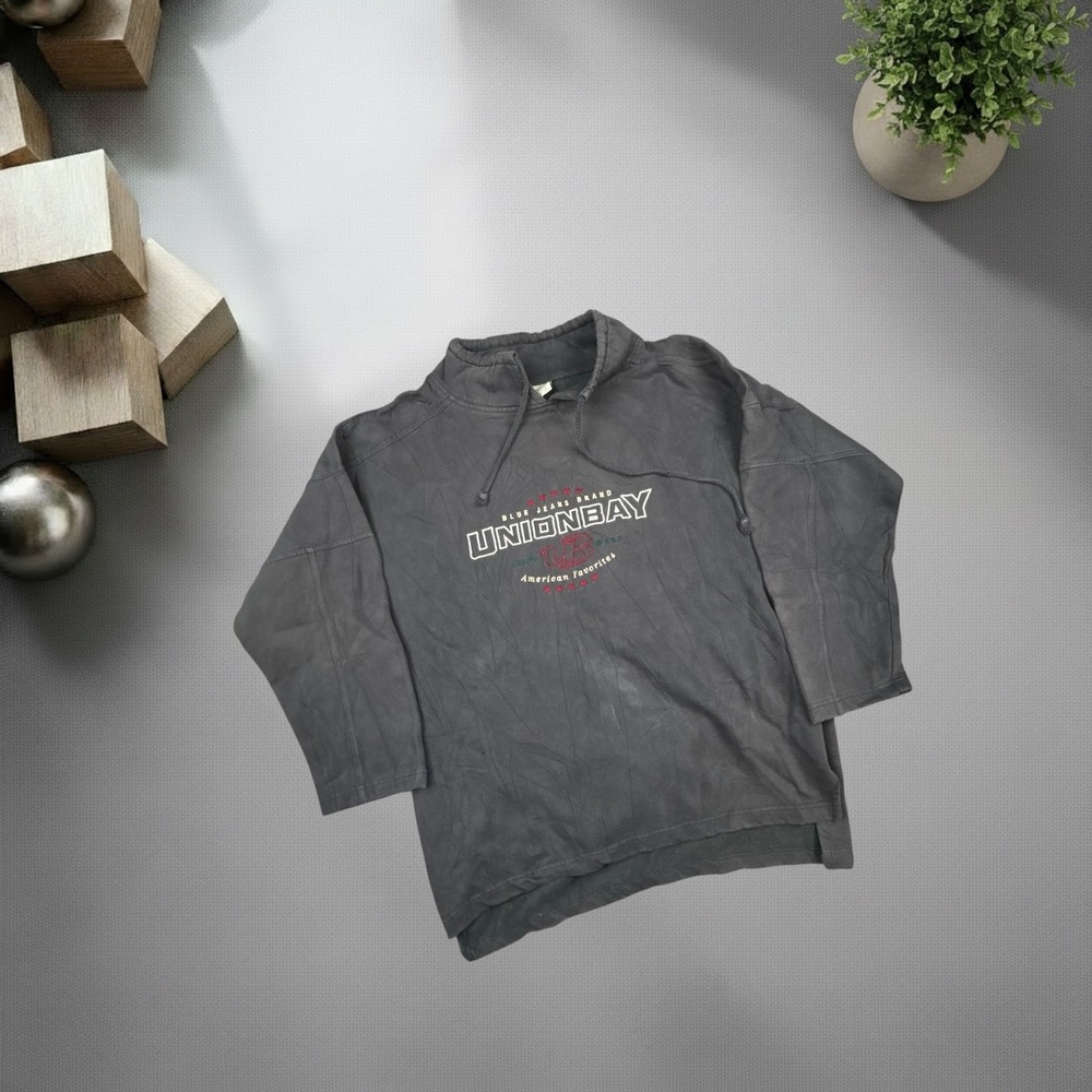 Vintage Unionbay Hoodie Small Faded Charcoal Grey Y2K Skater Boxy Sweatshirt